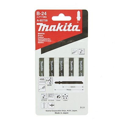 MAKITA JIGSAW BLADE B-24 - BAYONET TYPE - (5PK)- HSS 32tpi / Fine cut / Alu 1-2mm / Metal & S/Steel 0.5-2mm A-85759
