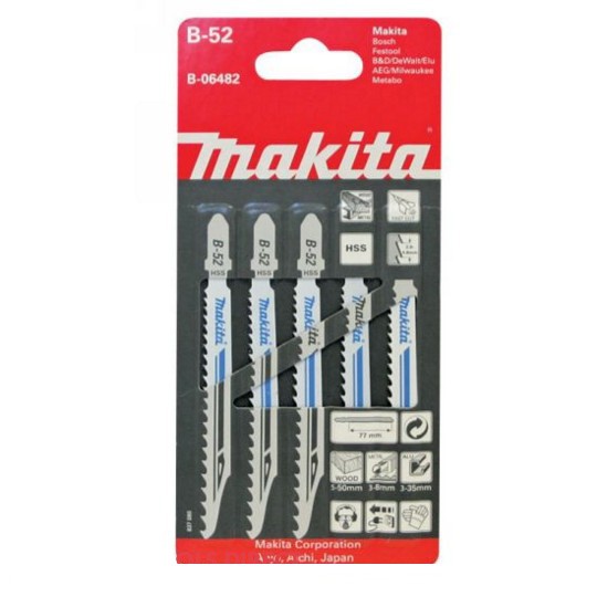 MAKITA JIGSAW BLADE B-52 - BAYONET TYPE - (5PK)- Bi-M 5.5-9.8tpi / Fine Cut / Wood 5-50mm / Alu 3-35mm / Metal 3-8mm B-06482