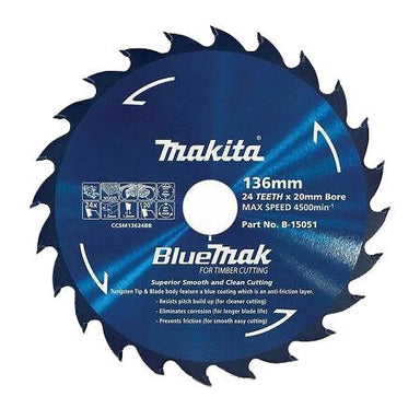 MAKITA BLUEMAK TCT SAW BLADE 136mm x 20/10mm x 24T B-15051