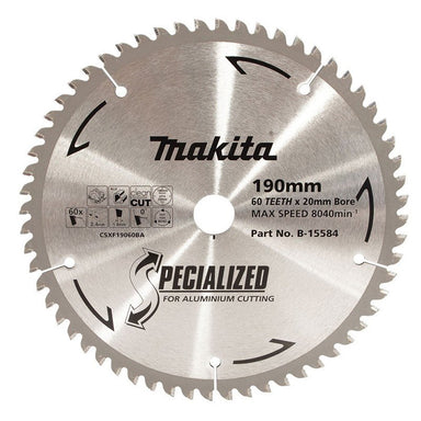 MAKITA ALUMINIUM TCT SAW BLADE 190mm x 20mm x 60T B-15584