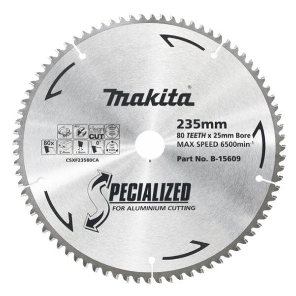 MAKITA ALUMINIUM TCT SAW BLADE 235mm x 25mm x 80T B-15609