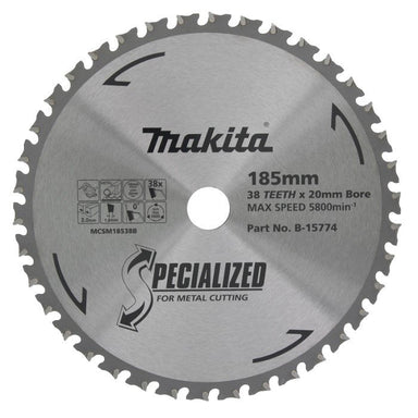MAKITA COLD METAL CUTTING TCT SAW BLADE 185mm x 20mm x 38T B-15774
