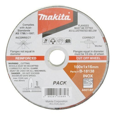 MAKITA 100mm x 1mm x 16mm - ELITE INOX CUTTING DISC A60T-BF - (12PK) B-18138-12