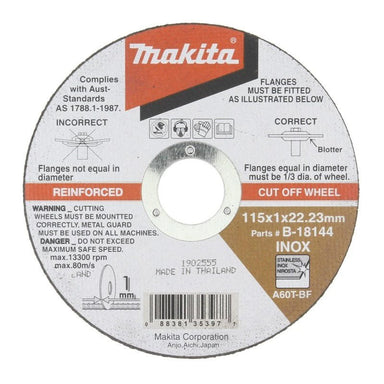 MAKITA 115mm x 1mm x 22.23mm - ELITE INOX CUTTING DISC A60T-BF - (12PK) B-18144-12