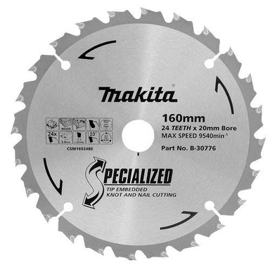 MAKITA KNOT & NAIL TCT SAW BLADE 160mm x 20mm x 24T  B-30776