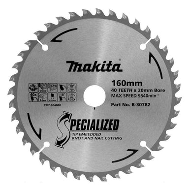 MAKITA KNOT & NAIL TCT SAW BLADE 160mm x 20/16mm x 40T  B-30782