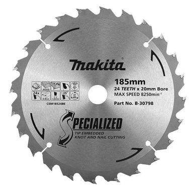 MAKITA KNOT & NAIL TCT SAW BLADE 185mm x 20/16mm x 24T  B-30798