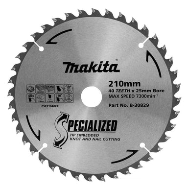 MAKITA KNOT & NAIL TCT SAW BLADE 210mm x 25mm x 40T  B-30829