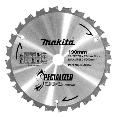 MAKITA KNOT & NAIL TCT SAW BLADE 190mm x 20mm x 24T  B-30857