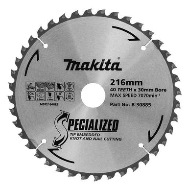 MAKITA KNOT & NAIL TCT SAW BLADE 216mm x 30mm x 40T  B-30885