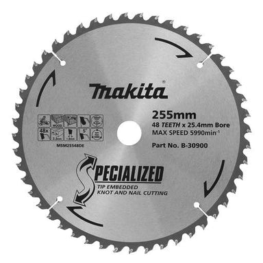 MAKITA KNOT & NAIL TCT SAW BLADE 255mm x 25.4mm x 48T  B-30900