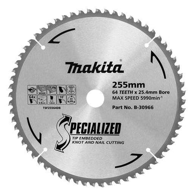 MAKITA KNOT & NAIL TCT SAW BLADE 255mm x 25.4mm x 64T  B-30966
