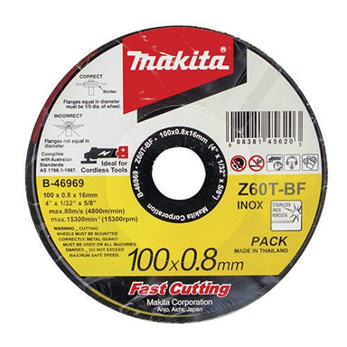MAKITA 100mm x 0.8mm x 16mm - ELITE INOX ULTRA THIN CUTTING DISC Z60T - (12PK) B-46969-12