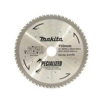 MAKITA 304 GRADE STAINLESS STEEL TCT SAW BLADE 150mm x 20mm x 60T - CERMET B-47139