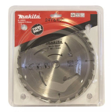 MAKITA STANDARD TCT SAW BLADE 185mm x 20mm x 24T & 40T - TWIN PACK D-19043