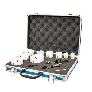 MAKITA 12 PIECE STANDARD BI-METAL HOLE SAW ELECTRICIAN SET - ALUMINIUM CASE D-60953