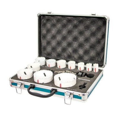 MAKITA 14 PIECE STANDARD BI-METAL HOLE SAW PLUMBERS SET - ALUMINIUM CASE D-60969