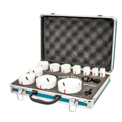 MAKITA 14 PIECE STANDARD BI-METAL HOLE SAW PLUMBERS SET - ALUMINIUM CASE D-60969