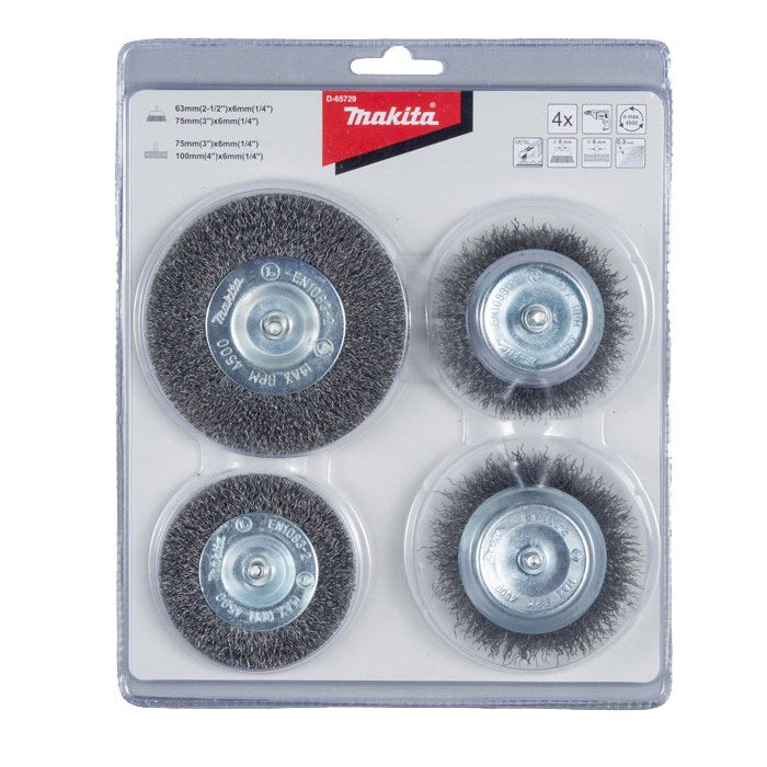 MAKITA WIRE BRUSH SET FOR DRILLS 6mm SHANK D-65729