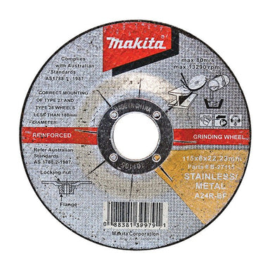 MAKITA 100mm x 6mm x 16mm D/C INOX GRINDING DISC A24R-BF - (5PK) B-27109-5